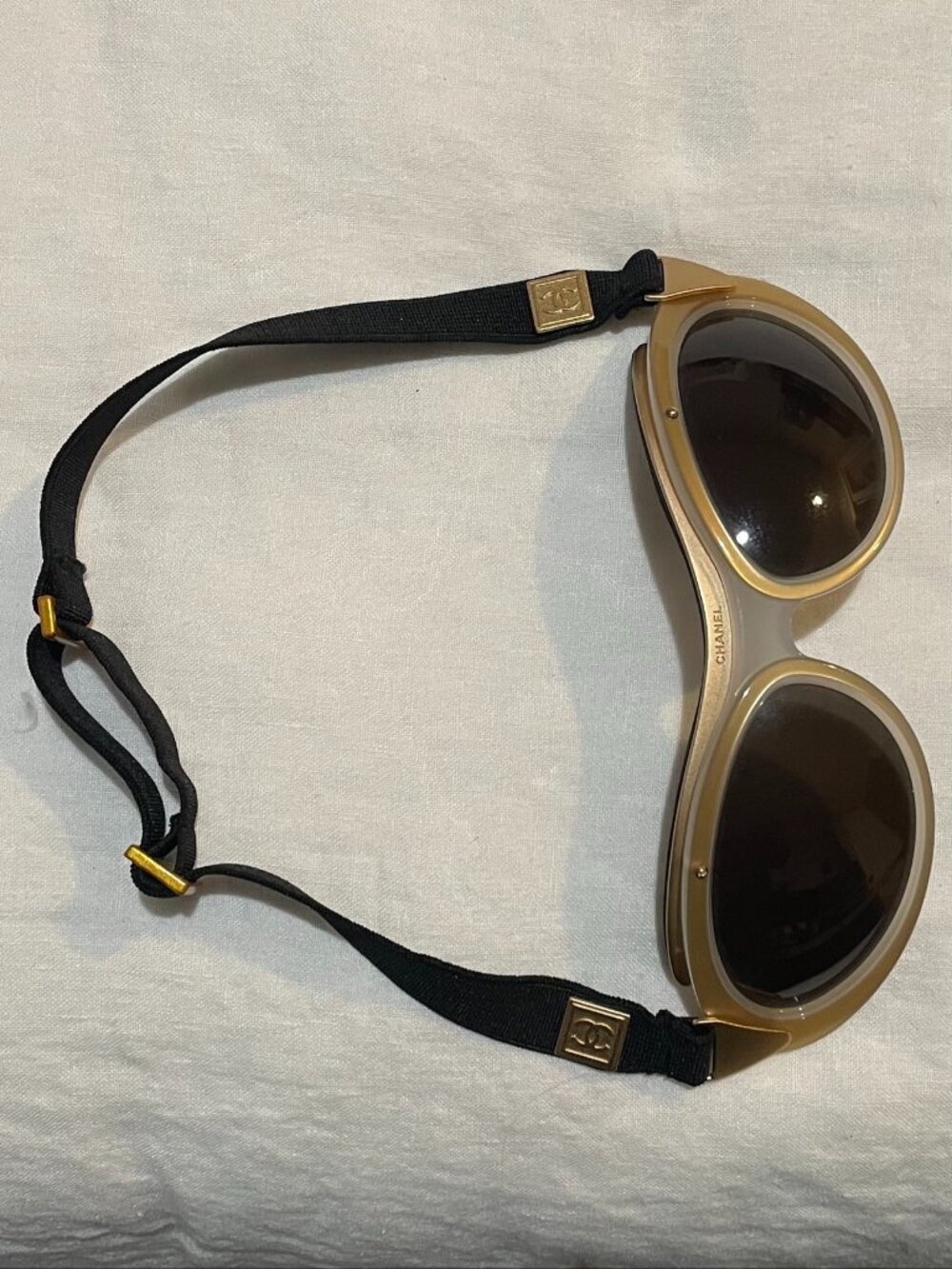 Chanel Vintage Gold Ski Goggles | CC Logo Strap